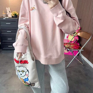 春款 小羊纸袋6361看书狗拼接纯棉毛圈刺绣圆领宽松长袖 卫衣打底衫