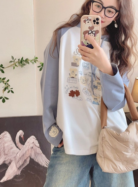 Yong will小羊纸袋1156春250g纯棉重工刺绣连帽长袖打底衫T恤百搭