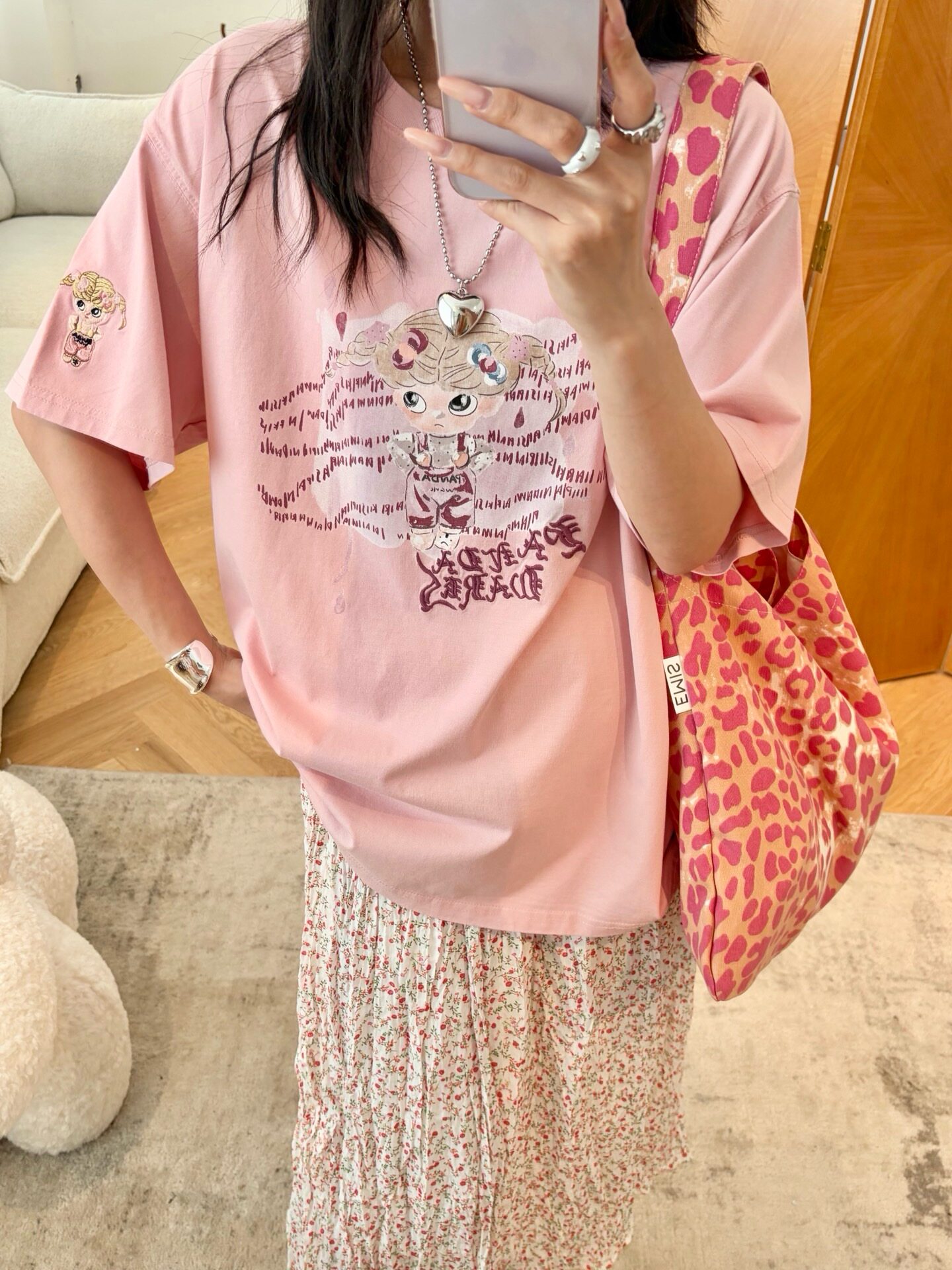 Pandawarks熊猫纸袋26270字母女孩印花纯棉圆领短袖T恤宽松显瘦夏