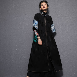 云饰图腾原创女装上衣 民族风老缎子麒麟吐书百搭外披外套风衣