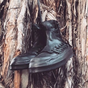 暗黑复古厚底短靴男款松糕高帮鞋拼接编织绑带隐者鞋机车切尔西靴