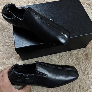 暗黑复古褶皱真皮乐福鞋男羊皮单鞋一脚蹬懒人僧侣鞋方头休闲皮鞋