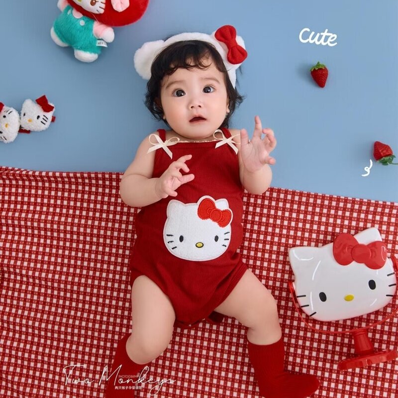 儿童摄影服装红色kt猫主题宝宝百天照周岁照拍照道具影楼拍摄主题