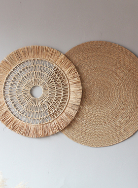 北欧ins印尼新款侘寂草编藤编家居民宿墙壁装饰挂件原始手工壁挂