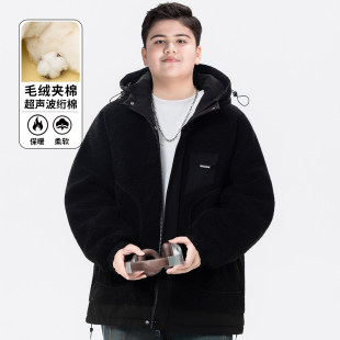 男童毛毛衣夹棉加厚外套二棉风衣秋冬装年款大童上衣初中学生风衣