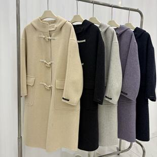 2025秋冬新款韩版双面羊绒大衣女中长款连帽宽松显瘦羊毛外套女