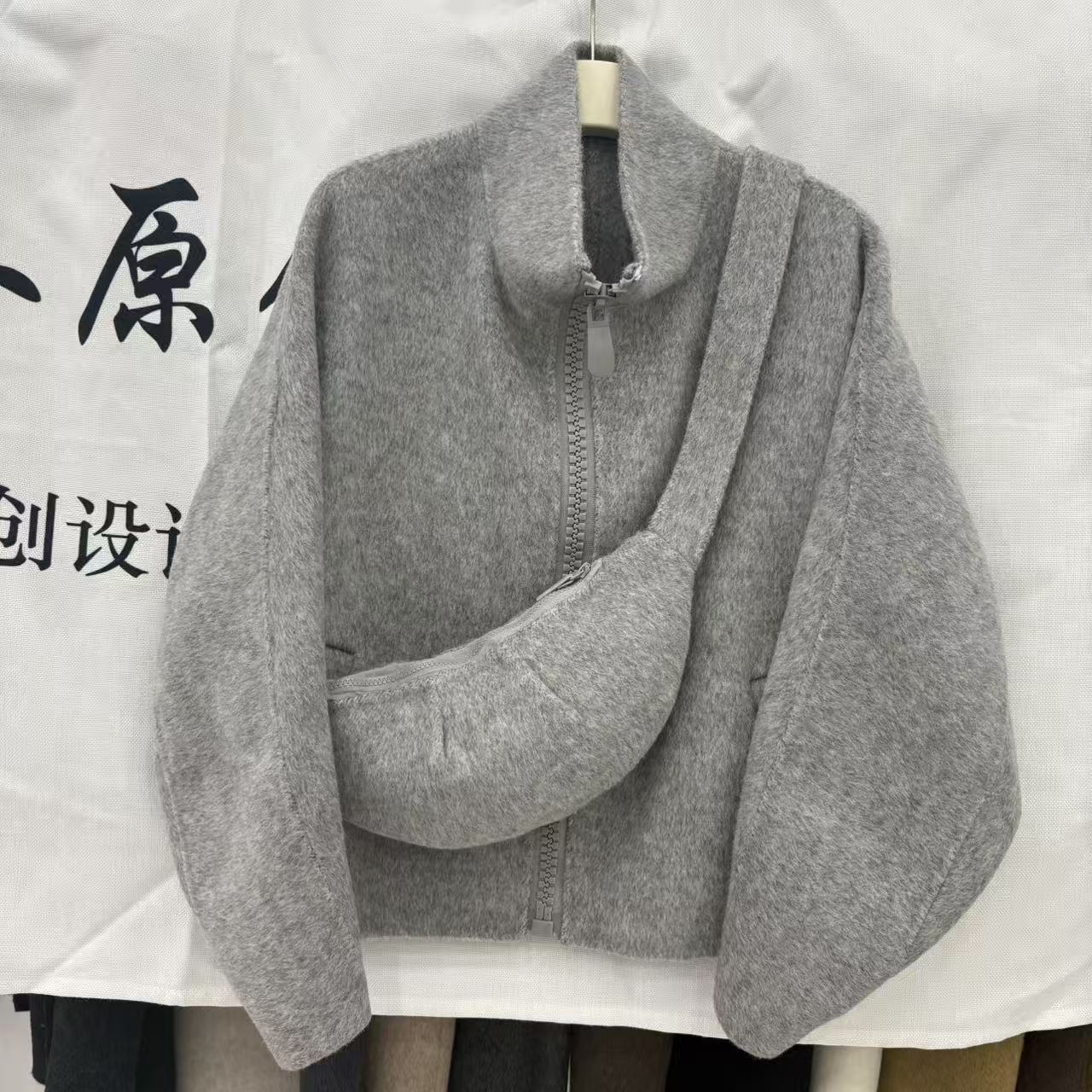 ZY羊绒大衣2025秋冬新款双面羊绒大衣女短款带包包宽松羊毛呢外套