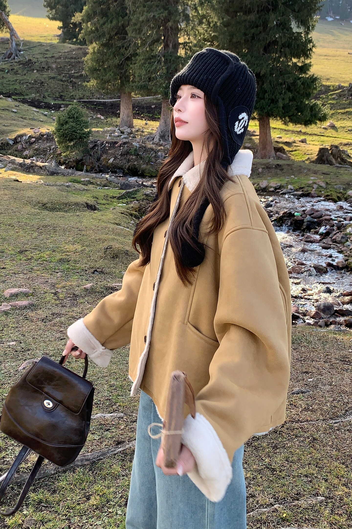 新款！皮毛一体外套短款2C132-D050-P215-K318,女装短外套,2C132