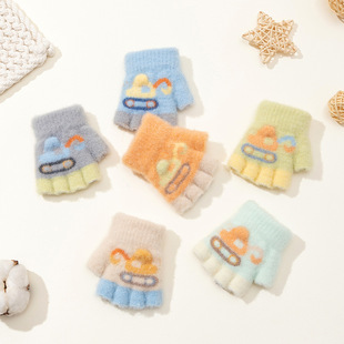0-3岁小宝宝手套秋冬半指男女婴儿1-2保暖爬行露指半截幼儿童五指