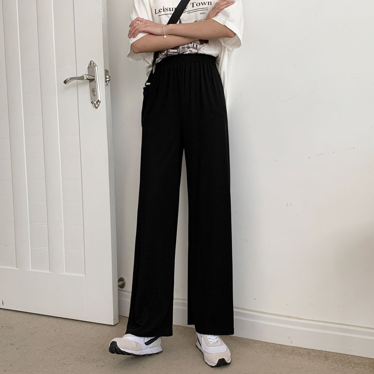Spring new Korean high waist thin straight knitting pants wide leg pants student pants female