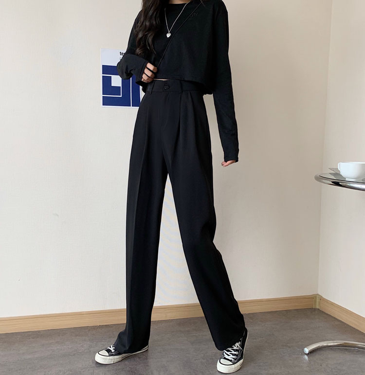 Real shot real price ~ wide leg pants autumn 2020 new Korean version of high waist drape sense suit straight tube loose floor long pants