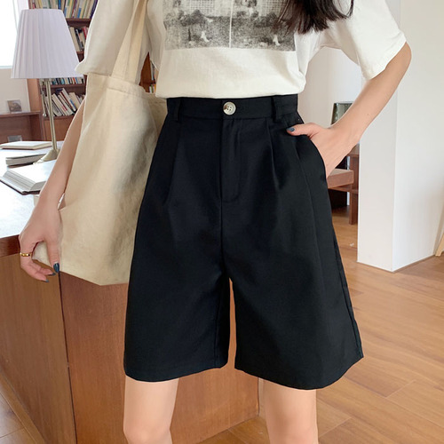 Real photo real price ~ Korean version high waist show thin casual pants loose A-shaped shorts straight tube suit pants five point pants female trend