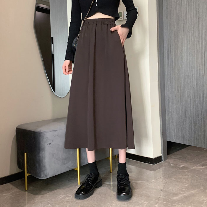 Real price ~ Spring 2021 new elastic waist A-line loose medium length gentle wind umbrella skirt