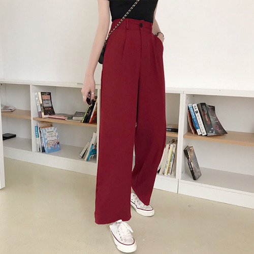 Real photo real price Korean suit pants half Elastic Waist Wide Leg Pants