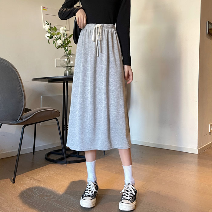 Real price ~ spring new loose and thin split rope mid length skirt A-line skirt versatile casual skirt for women