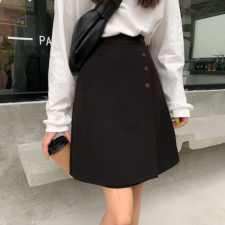 Real shot and real price ~ Korean version of INS super fire high waist A-line skirt breasted skirt black suit skirt