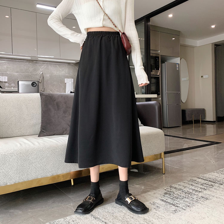 Real price ~ early spring 2021 new elastic waist A-line loose medium length gentle wind umbrella skirt skirt skirt