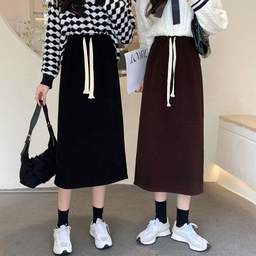 Real price ~ autumn and winter new Korean version Plush thickened elastic waist mid length skirt A-line skirt casual skirt women