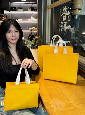 加厚无纺布黄色购物袋服装店加厚大容量购物袋手提袋包装环保袋