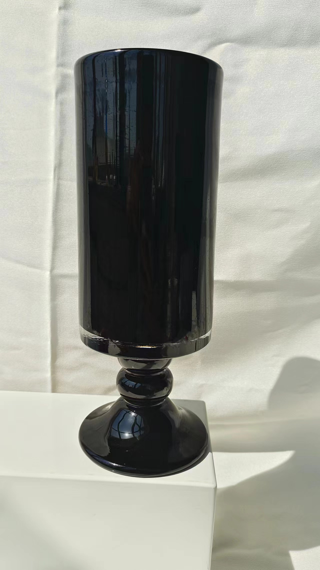 MENGJIA黑色中古法式玻璃花瓶极简系列高脚摆件水培ins风复古风