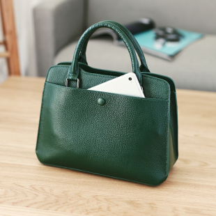 欧美时尚 潮牛皮手提包百搭轻奢多隔层斜挎包休闲 真皮女包2025新款