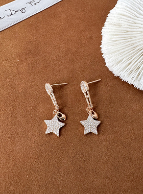 s925纯银韩版ins风金色星星别针精致轻奢文艺百搭女款耳钉