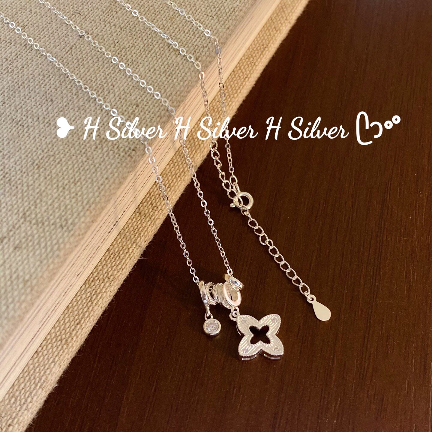s925纯银韩版ins风幸运肌理纹设计感花朵女款项链