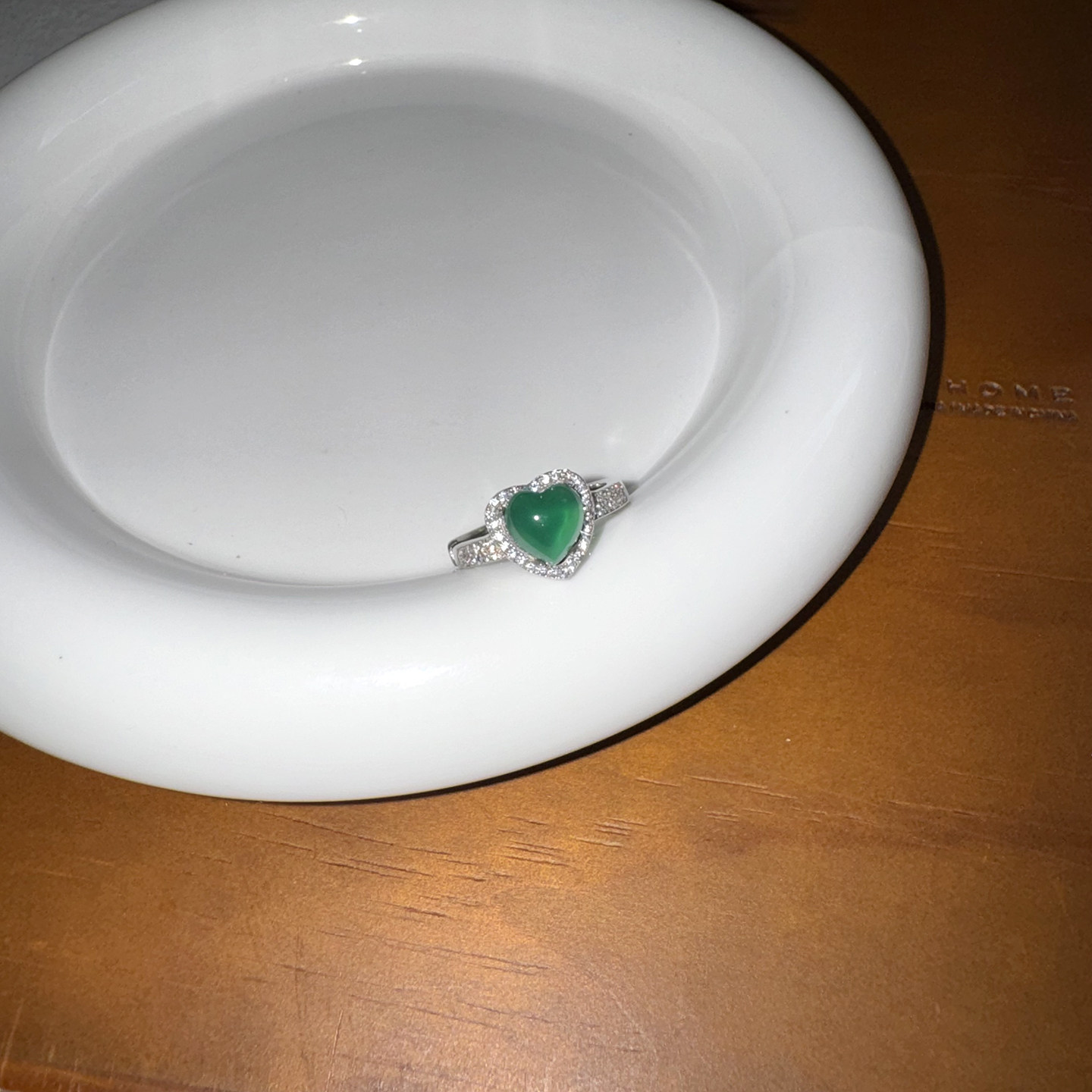 s925纯银绿玉髓爱心镶锆石心形简约小众女戒指
