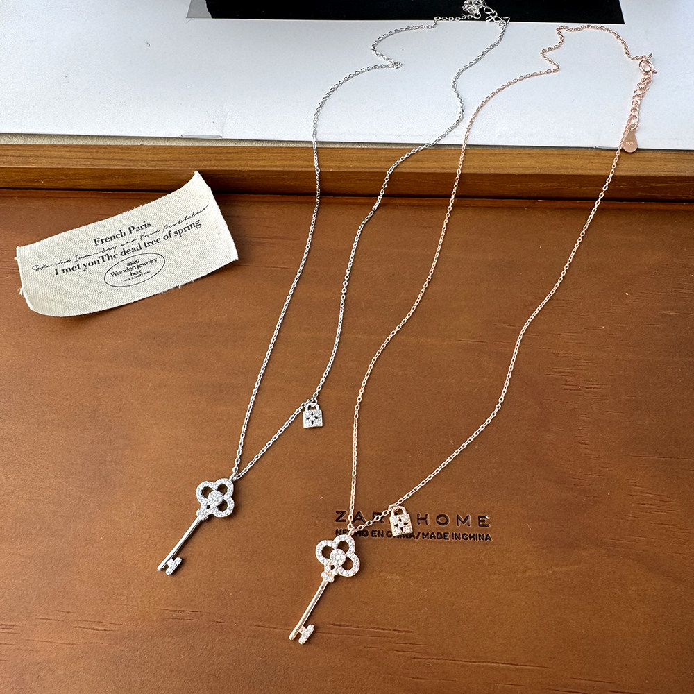 s925纯银镶钻小钥匙小众设计女款韩版项链