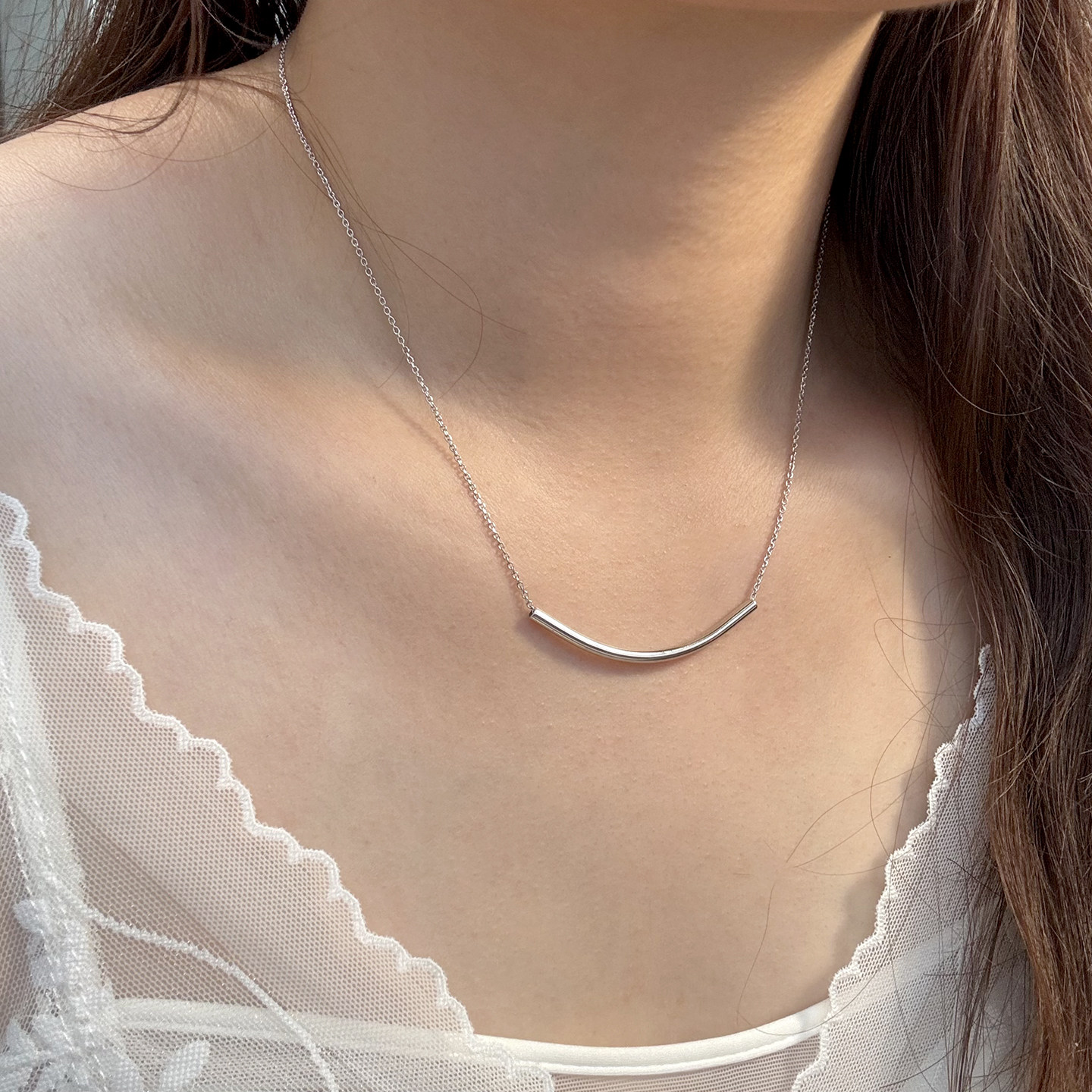 s925纯银光面弯管细管简约百搭女款项链