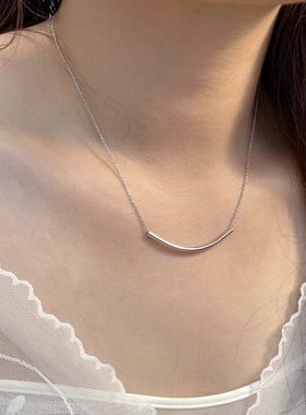 s925纯银光面弯管细管简约百搭女款项链