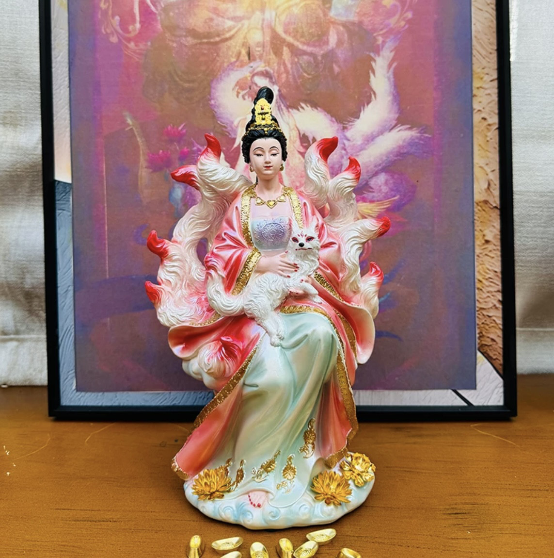 10.5寸九尾狐娘娘摆件九尾狐神像堂口招财装饰摆件东北五仙家
