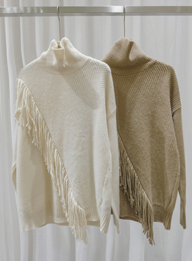 反季特价！！纯羊绒流苏高领毛衣QX-381