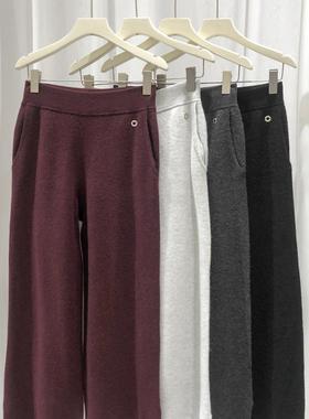 EverUnique秋冬新款女装纯羊绒口袋阔腿针织裤YL-121