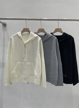 EverUnique秋冬新款羊绒连帽拉链口袋针织衫毛衣外套QX-3394