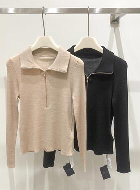 EverUnique秋冬新款女装精纺纯羊毛扬子纱16针拉链针织衫QX-3552