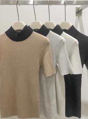 EverUnique秋冬新款女装纯羊绒金线半高领短袖打底针织衫YL-098