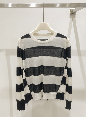 反季特价！！纯山羊绒烂边条纹针织衫YL-857