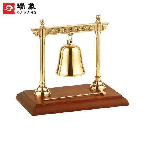 瑞象黄铜木底铜钟手敲钟摆件