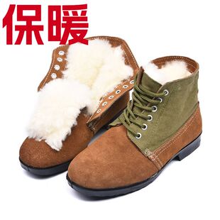 冬季老式大头皮鞋羊毛靴男士保暖棉鞋雪地靴子防寒靴中老年鞋高帮