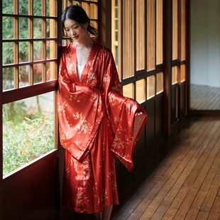 中国风柿柿如意浴袍古风睡袍女缎面家居服 璟璃原创设计新中式
