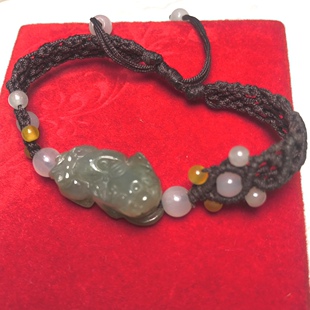 天然缅甸翡翠玉石A货貔貅手链编织玉器貔休少女儿童款手串佩饰955