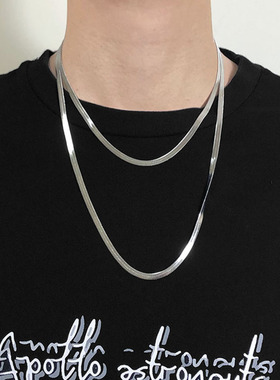 扁蛇骨链钛钢项链男潮韩版搭配衣服叠戴嘻哈刀片锁骨颈链女不褪色