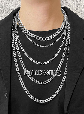 hiphop街头嘻哈项链男潮简约钛钢锁骨单链子个性细短粗长古巴链女