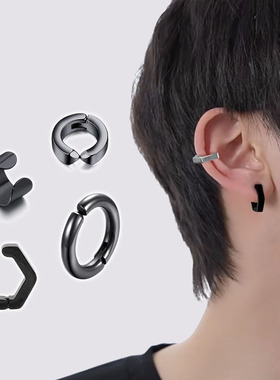 无耳洞六边形耳夹耳环男士钛钢小众设计感独特耳骨夹女生耳扣耳饰