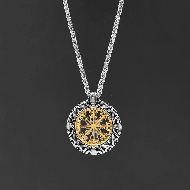 双面配戴罗盘项链欧美钛钢吊坠男
