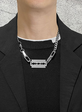 原创设计感拼接刀片锁骨链ins小众高街金属风钛钢项链男潮牌嘻哈