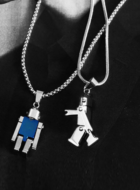 hiphop可活动小机器人项链男潮嘻哈朋克宇航员吊坠女肖战同款饰品
