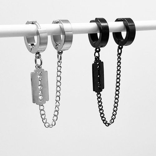 无耳洞刀片耳骨链耳夹小众设计感