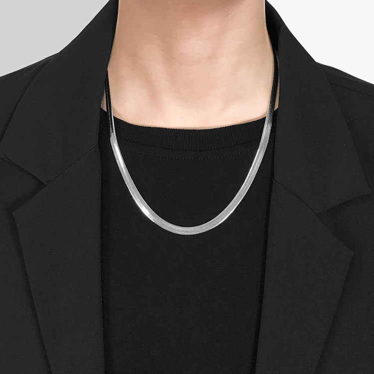 钛钢宽蛇骨链扁刀片锁骨链不掉色